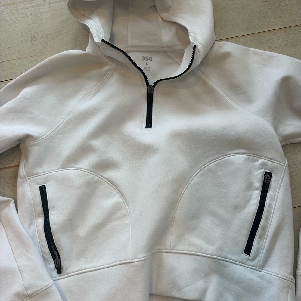 DSG White Hooded Sweatshirt with Black Zipper Accents